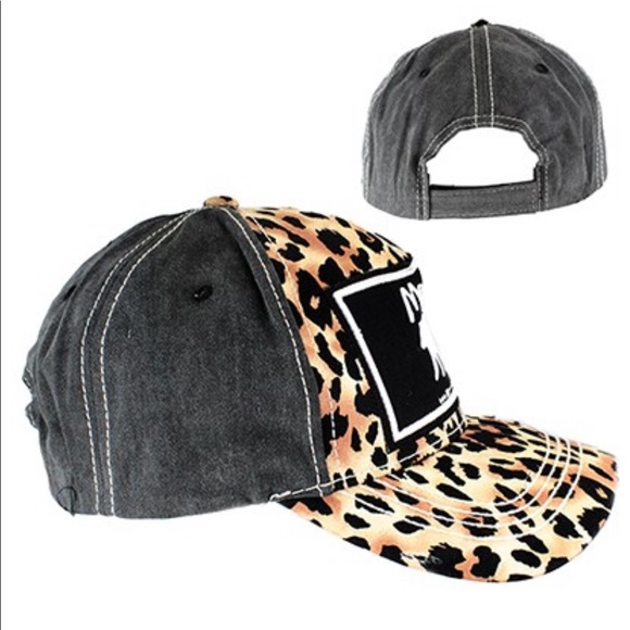 << Mama Bear Leopard and Black Baseball Hat >> - Picture 2 of 6
